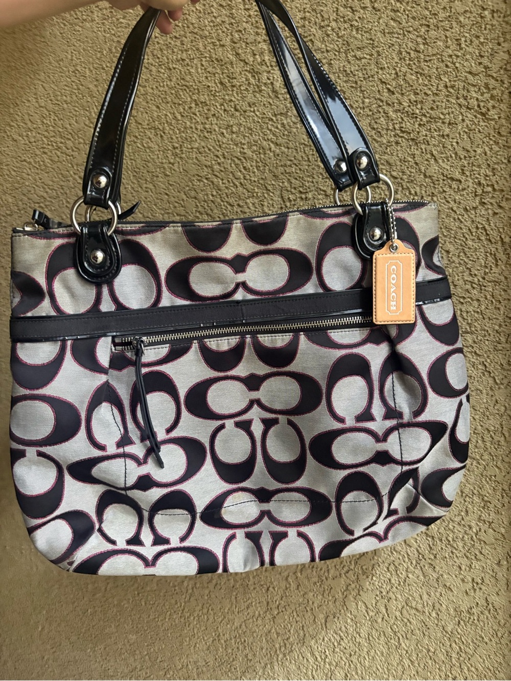 Coach Tote in Silver with Black and Pink Accents